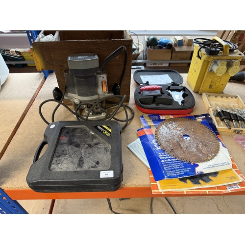 A collection of tools to include Elu router, transformer, JCB combi ...