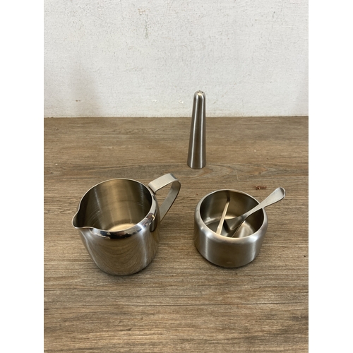 351 - A mid 20th century Old Hall stainless steel eleven piece tea and coffee set together with a Viners s... 