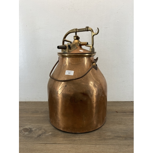 353 - An early/mid 20th century copper and brass milking bucket with spare lid - approx. 47cm high