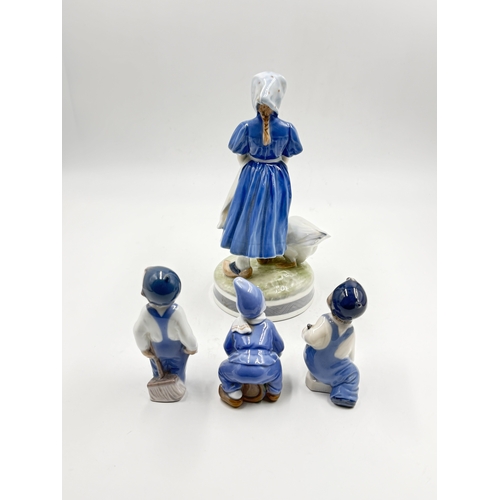 274 - Four Royal Copenhagen porcelain figurines, Goose Girl #527 by Christian Thomsen, Boy With Boat #3272... 