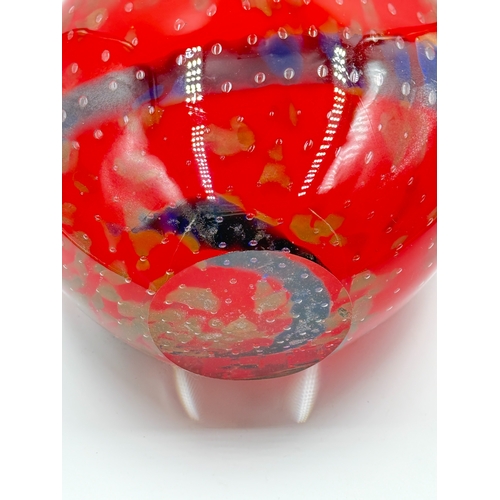 276 - A pair of Murano style red and blue art glass vases with bubbled decoration - approx. 36cm high