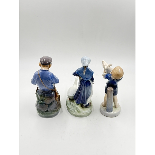 280 - Three Royal Copenhagen porcelain figurines, Boy Whittling #905 by Christian Thomsen, August Boy With... 