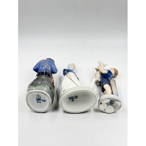 280 - Three Royal Copenhagen porcelain figurines, Boy Whittling #905 by Christian Thomsen, August Boy With... 