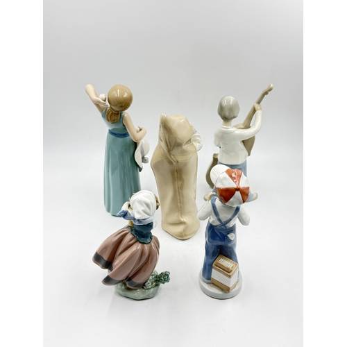 281 - Five Lladro porcelain figurines, Boy From Madrid #4898, Spring Is Here #5223, Prissy #5010, Boy With... 