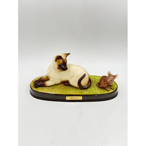 305 - Three ceramic animal figurines, one Beswick Ch. Wendover Billy beagle dog, one Beswick 'Watch It' ca... 