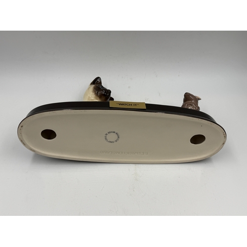 305 - Three ceramic animal figurines, one Beswick Ch. Wendover Billy beagle dog, one Beswick 'Watch It' ca... 