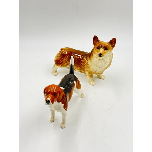305 - Three ceramic animal figurines, one Beswick Ch. Wendover Billy beagle dog, one Beswick 'Watch It' ca... 