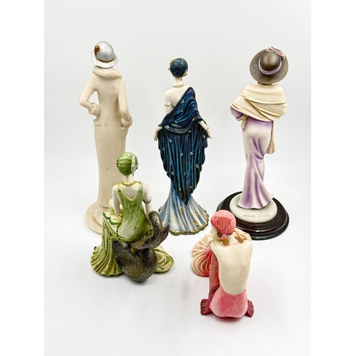 311 - Five Art Deco style hand painted resin lady figurines, three Shudehill flapper girls, one The Leonar... 