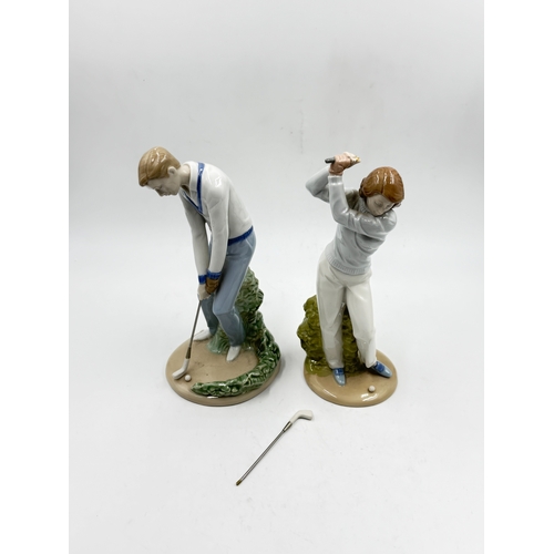 315 - Five ceramic figurines, two Spanish Nadal golfers, one Beswick 'Spirit of the Wind' horse on plinth ... 