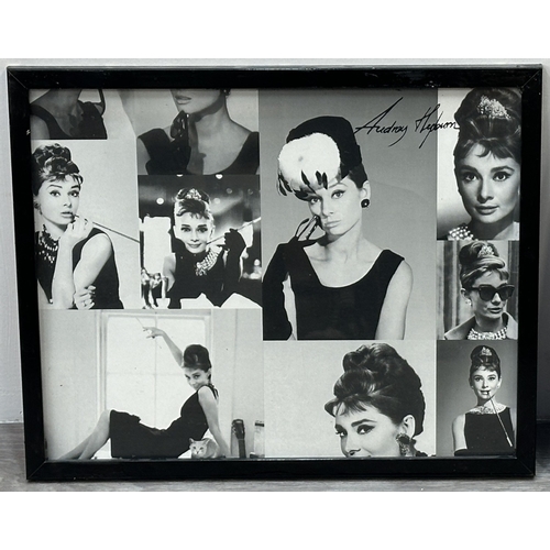 204 - Two framed black and white collage prints, one Marilyn Monroe and one Audrey Hepburn - approx. 43cm ... 