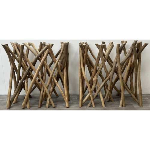 120 - A pair of Indonesian reclaimed wood console table bases - approx. 80cm high x 40cm wide x 80cm long