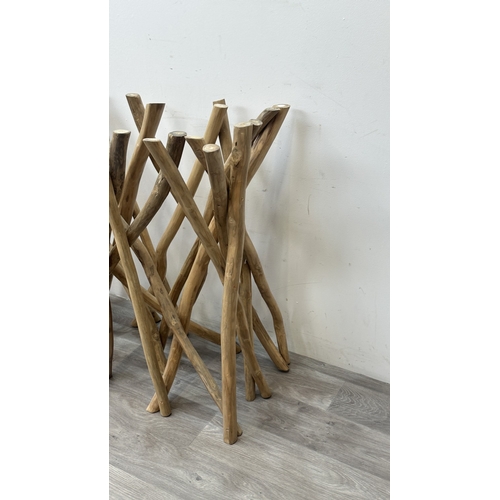 120 - A pair of Indonesian reclaimed wood console table bases - approx. 80cm high x 40cm wide x 80cm long