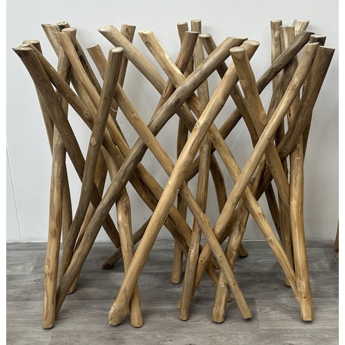 120 - A pair of Indonesian reclaimed wood console table bases - approx. 80cm high x 40cm wide x 80cm long