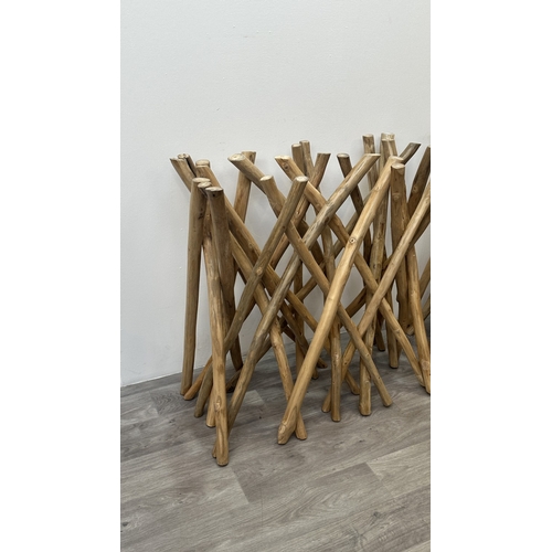 120 - A pair of Indonesian reclaimed wood console table bases - approx. 80cm high x 40cm wide x 80cm long