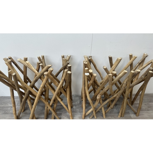 120 - A pair of Indonesian reclaimed wood console table bases - approx. 80cm high x 40cm wide x 80cm long