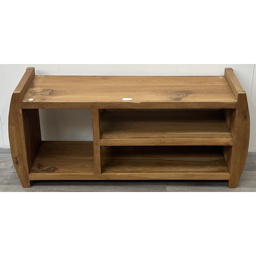 121 - An Indonesian suar wood TV stand - approx. 46cm high x 100cm wide x 32cm deep