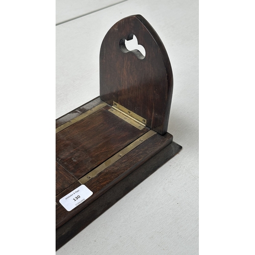 130 - A Victorian oak and brass extending book slide - approx. 18cm high x 58cm wide when extended x 19cm ... 