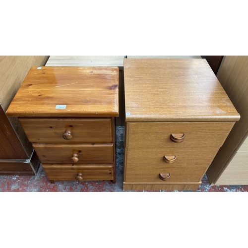132 - Two bedside chests of drawers, one pine and teak effect - largest approx. 61cm high x 44.5cm wide x ... 