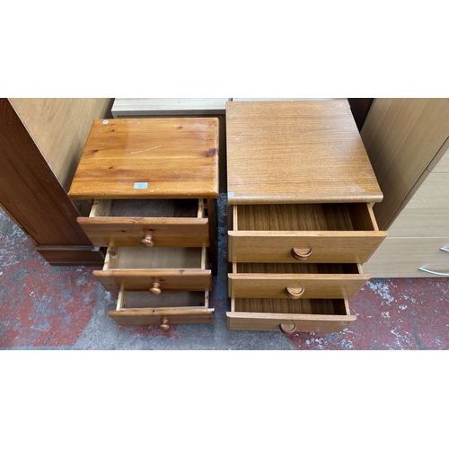 132 - Two bedside chests of drawers, one pine and teak effect - largest approx. 61cm high x 44.5cm wide x ... 