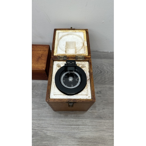 148 - Four items, one Chinese red lacquered wooden jewellery cabinet with brass decoration and carved cork... 