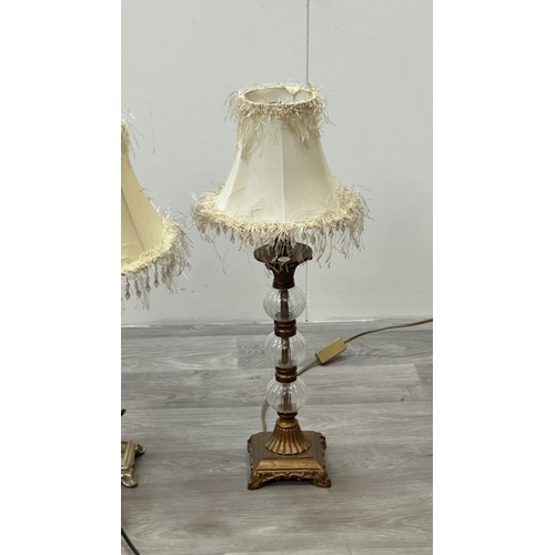 151 - Three modern Rococo style resin table lamps with fabric shades - largest approx. 63cm high