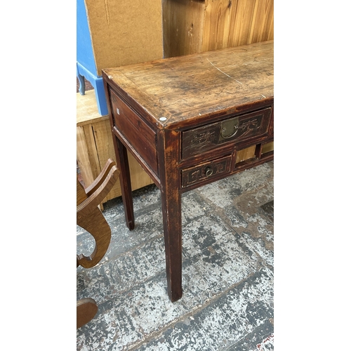 153 - An antique Chinese lacquered carved hardwood console/altar table - approx. 88cm high x 120cm wide x ... 
