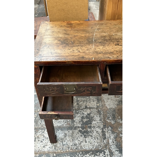 153 - An antique Chinese lacquered carved hardwood console/altar table - approx. 88cm high x 120cm wide x ... 