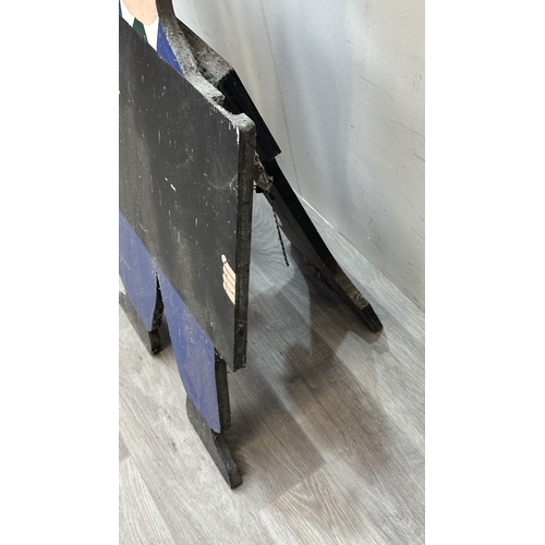 156 - Two painted wooden folding chalkboard signs, one Postman Pat and one other - largest approx. 114cm h... 