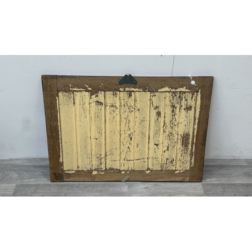 157 - A framed Thai mural wooden panel painting - approx. 57.5cm high x 82.5cm wide