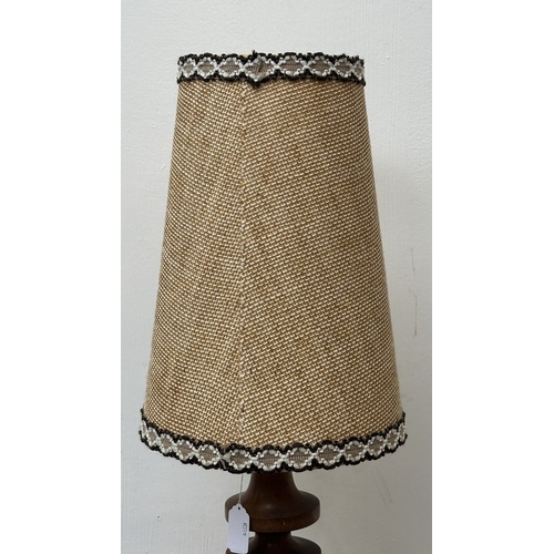 161 - A mid 20th century teak table lamp with brown and beige fabric shade - approx. 66cm high including s... 