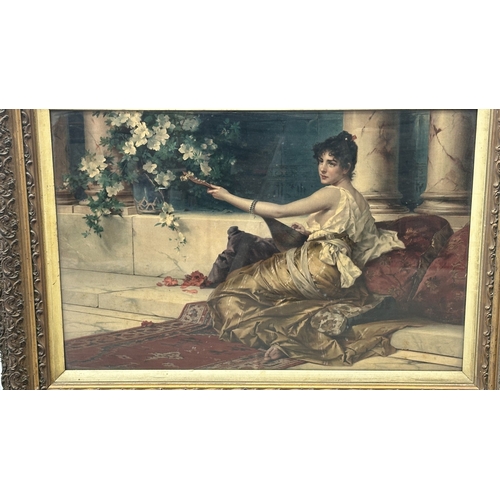 172 - A late 19th/early 20th century gilt framed Konrad Kiesel (1846-1921) 'The Mandolin Player' print - a... 