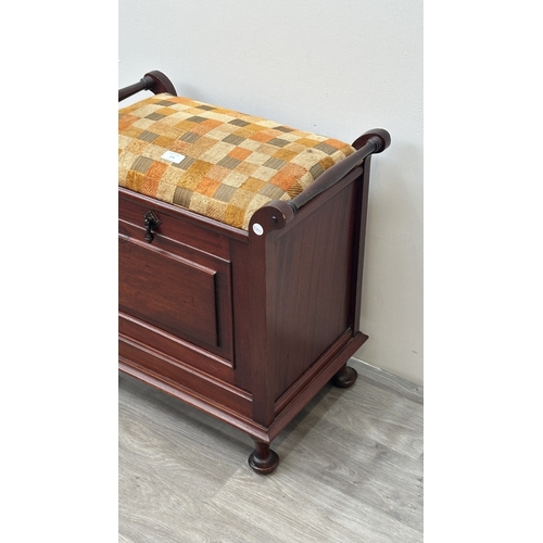 175 - An Edwardian style stained beech and fabric upholstered piano stool - approx. 58cm high x 55cm wide ... 