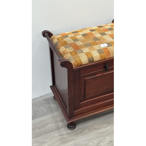 175 - An Edwardian style stained beech and fabric upholstered piano stool - approx. 58cm high x 55cm wide ... 