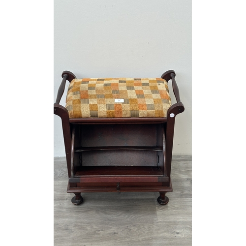 175 - An Edwardian style stained beech and fabric upholstered piano stool - approx. 58cm high x 55cm wide ... 