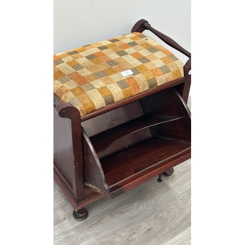 175 - An Edwardian style stained beech and fabric upholstered piano stool - approx. 58cm high x 55cm wide ... 