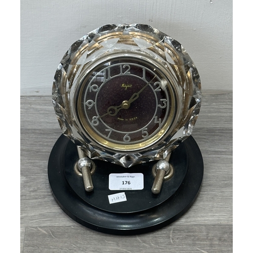 176 - A mid 20th century USSR Majak crystal and Bakelite desk clock - approx. 18cm high x 18cm wide