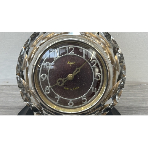 176 - A mid 20th century USSR Majak crystal and Bakelite desk clock - approx. 18cm high x 18cm wide