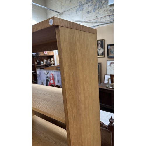 186 - A modern oak effect three tier open bookcase - approx. 160cm high x 80cm wide x 32cm deep
