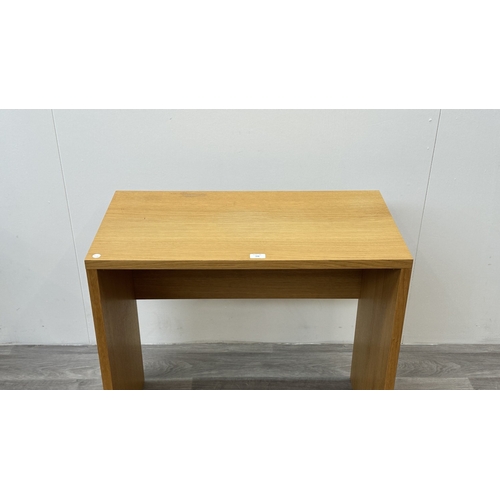 190 - A modern oak effect computer desk - approx. 74.5cm high x 80cm wide x 42.5cm deep