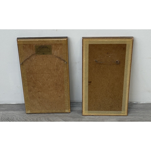 191 - Two framed Maw & Co. hand painted majolica ceramic tile wall plaques depicting geisha girls - approx... 