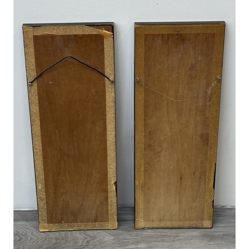 192 - Two framed hand painted ceramic tubelined tile wall plaques, one Maw & Co. depicting a geisha girl a... 