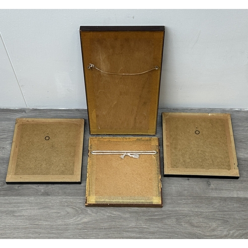 194 - Four framed hand painted ceramic tubelined tile wall plaques, two Maw & Co. Art Nouveau style, one A... 