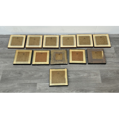 196 - Twelve framed ceramic tile wall plaques, six cross-stitch style and six 19th century style - approx.... 