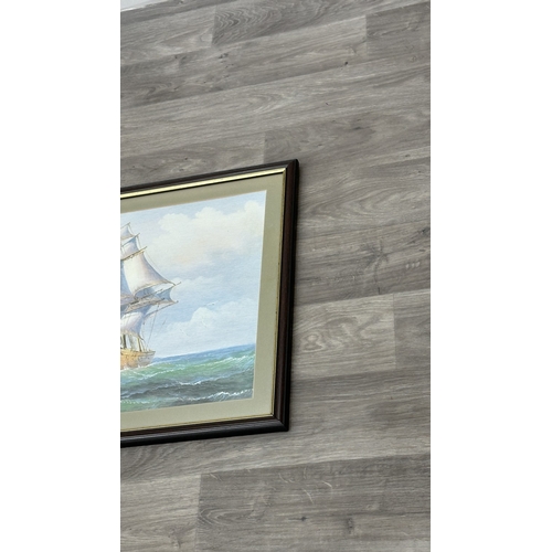 209 - A framed John Ambrose style textured print of a clipper ship - approx. 55cm high x 75cm wide