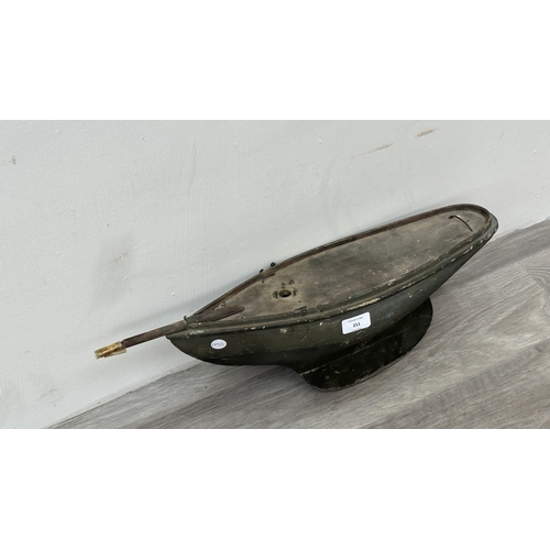 211 - An early 20th century green painted wooden pond yacht - approx. 21cm high x 16cm wide x 57cm long