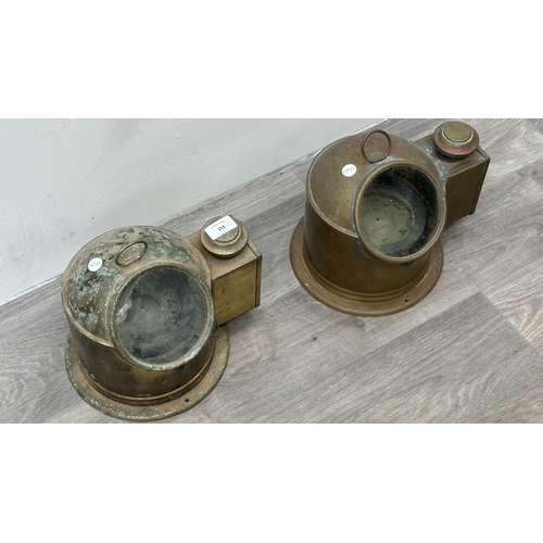 213 - Two early/mid 20th century Sestrel brass cased ship's binnacle compasses - approx. 24cm high