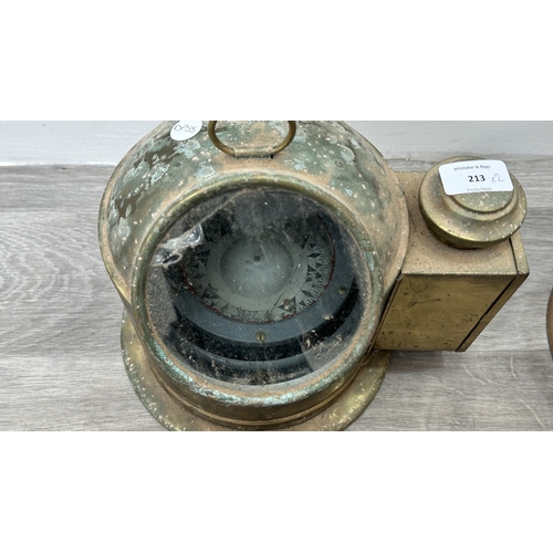 213 - Two early/mid 20th century Sestrel brass cased ship's binnacle compasses - approx. 24cm high