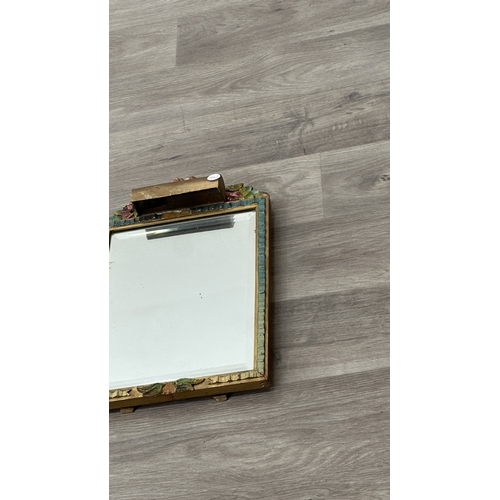 217 - Two early/mid 20th century Barbola hand painted floral decorated framed bevelled edge mirrors, one c... 