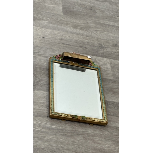 217 - Two early/mid 20th century Barbola hand painted floral decorated framed bevelled edge mirrors, one c... 