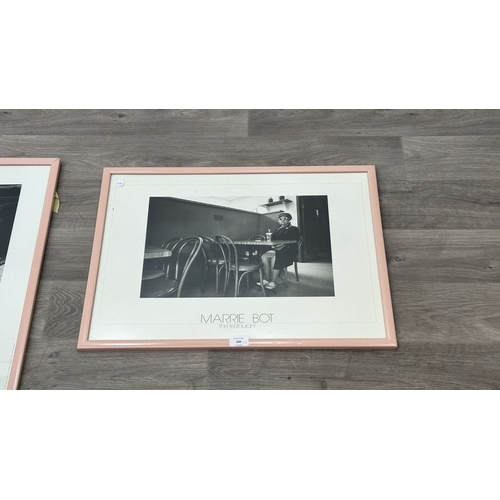 220 - Two 1980s pink lacquered framed black and white prints, one Marrie Bot 'The Restaurant' - approx. 48... 